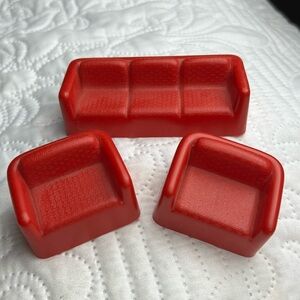 Vintage Arco Hong Kong Doll House Red Furniture Couch & 2 Chairs MCM